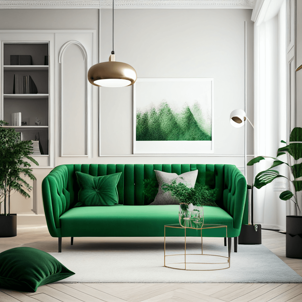 Arty Photo Realistic Bright Green Sofa In A Stylish Beige Livin 13374e8b A1d4 4e64 99df A9533bac6561 1024x1024 