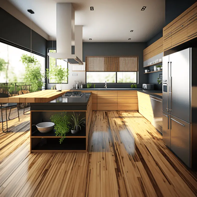 Interior design bamboo flooring kitchen