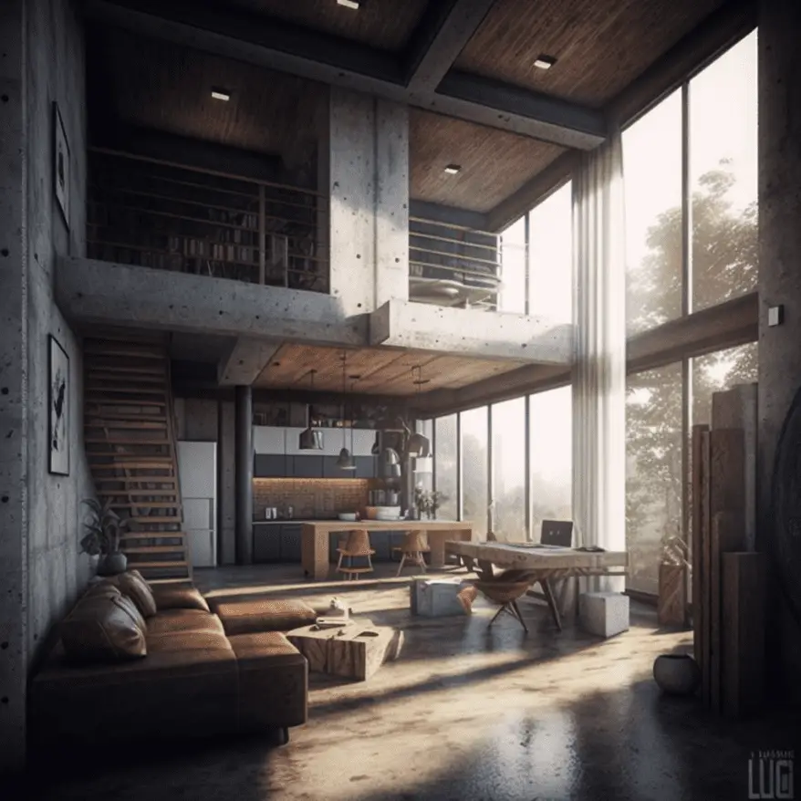 Brutalism concrete loft interior design trends 2023