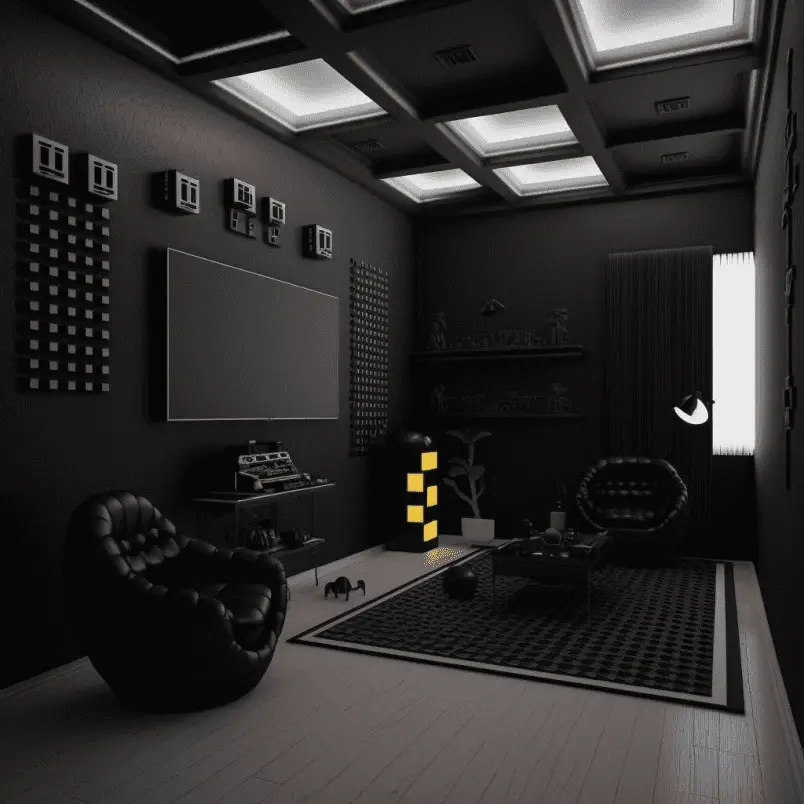 Monochromatic gaming room in black