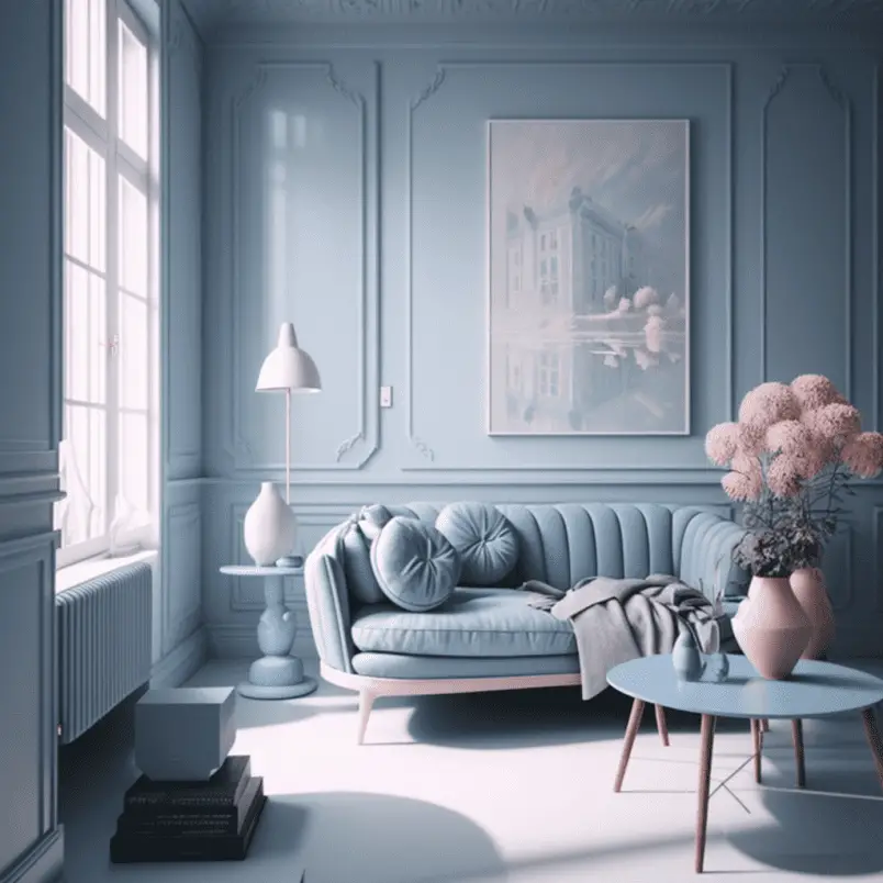 interior design trend monochromatic living room in blue