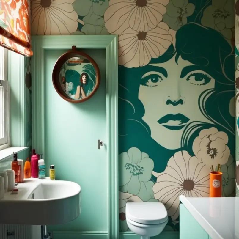 bathroom design ideas statement wall retro wallpaper