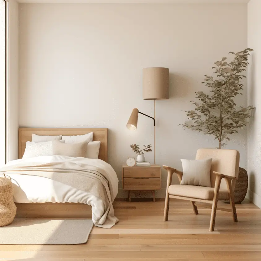 warm minimalistic bedroom