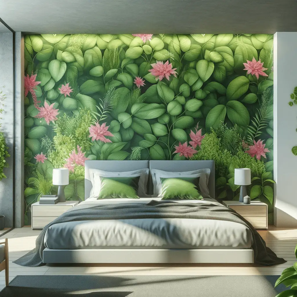 Green feature wall biophilic flowers