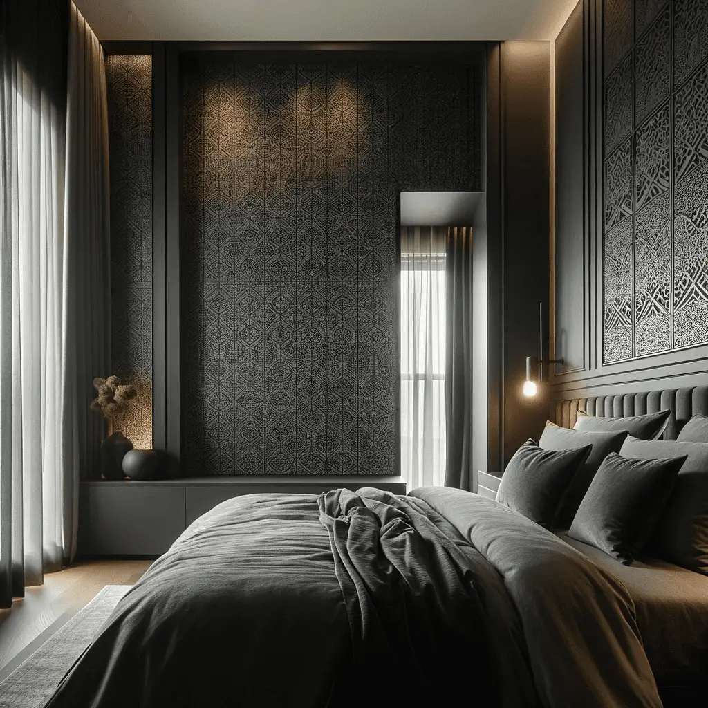 black feature wall bedroom