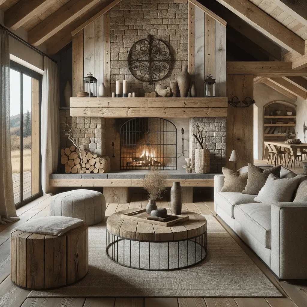 rustic fireplace farmhouse modern