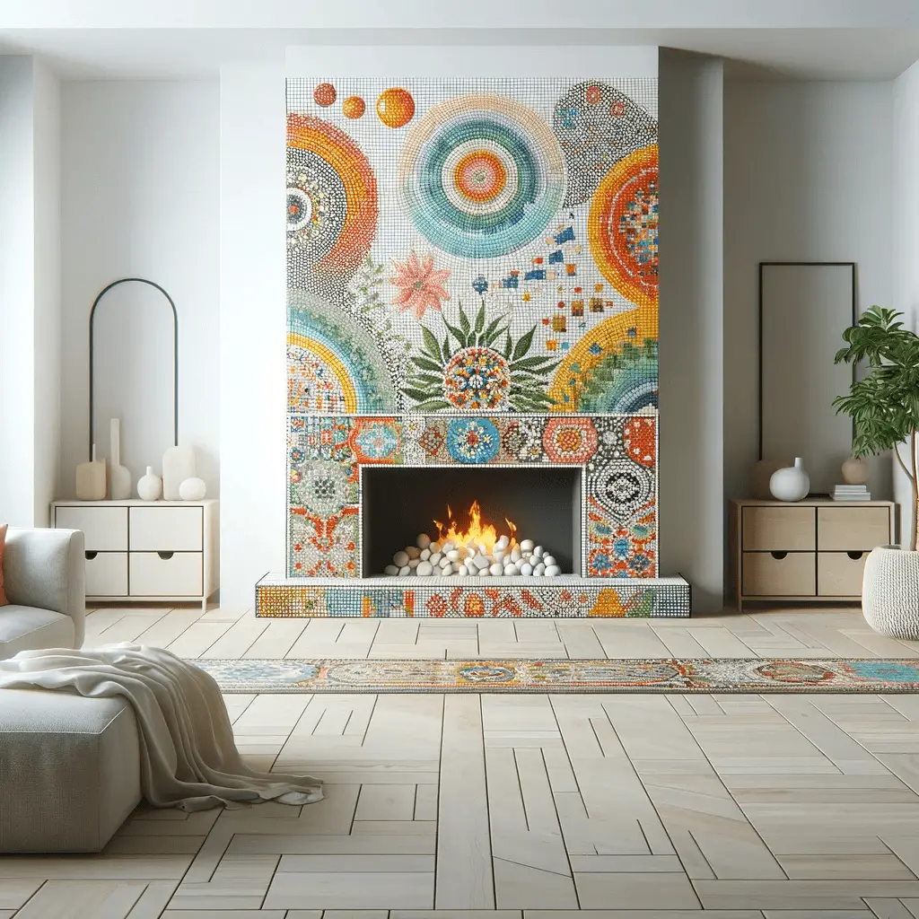 fireplace with mosaic
