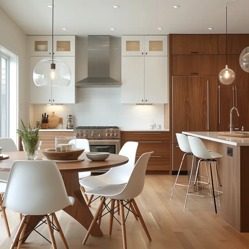 Modern Mid Century modern kitchen with white cabinetry