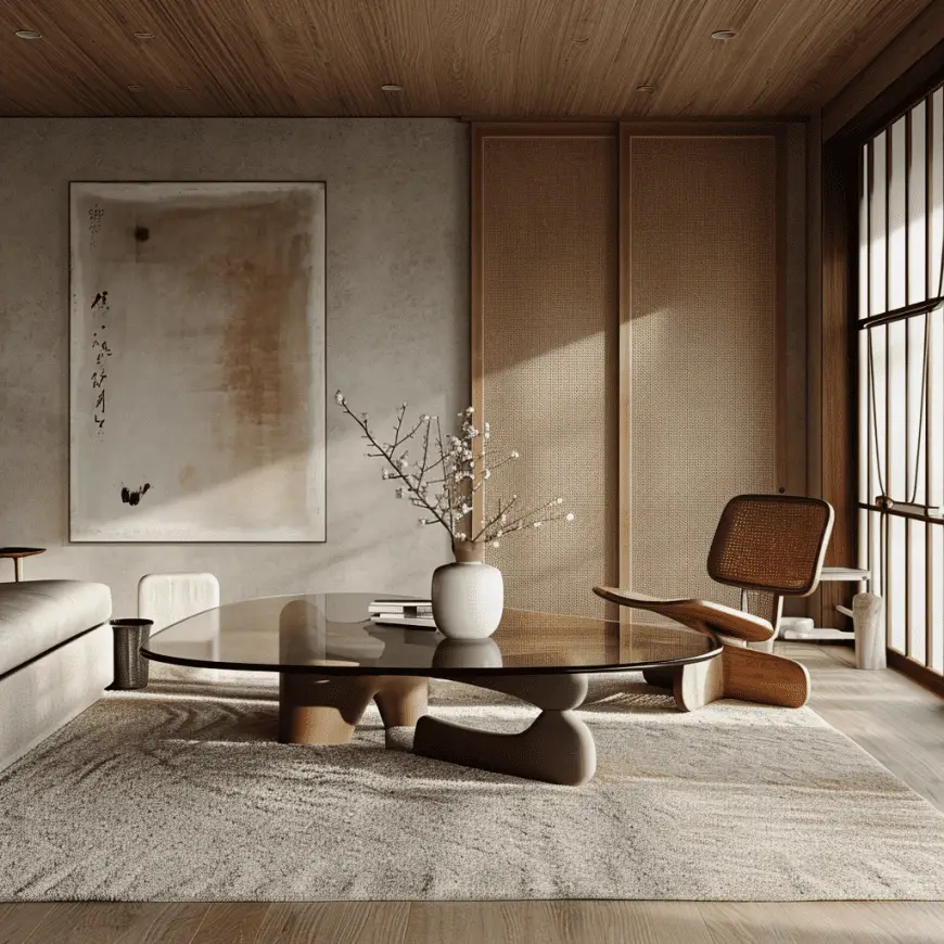 Noguchi coffee table in modern japandi room