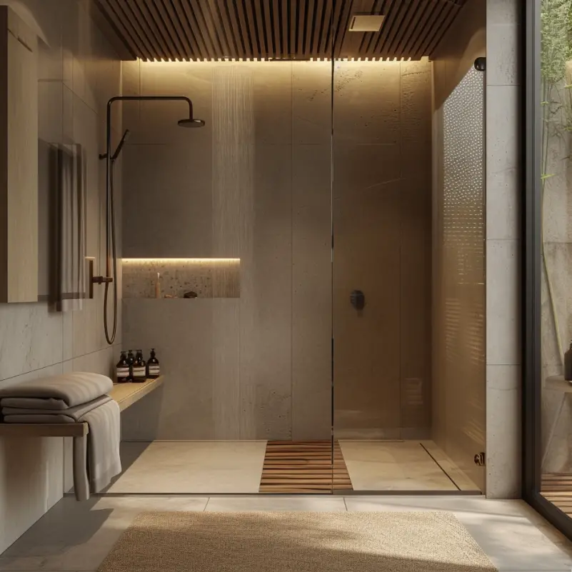 Japandi style shower in bathroom