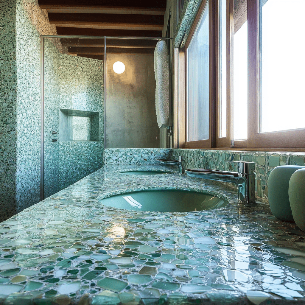 Sustainable bathroom ideas with recycled glass