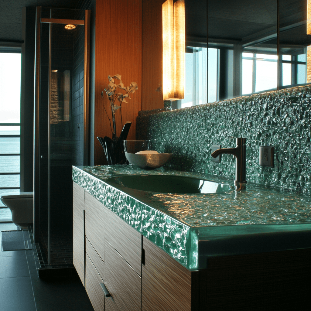 Sustainable bathroom ideas with recycled glass