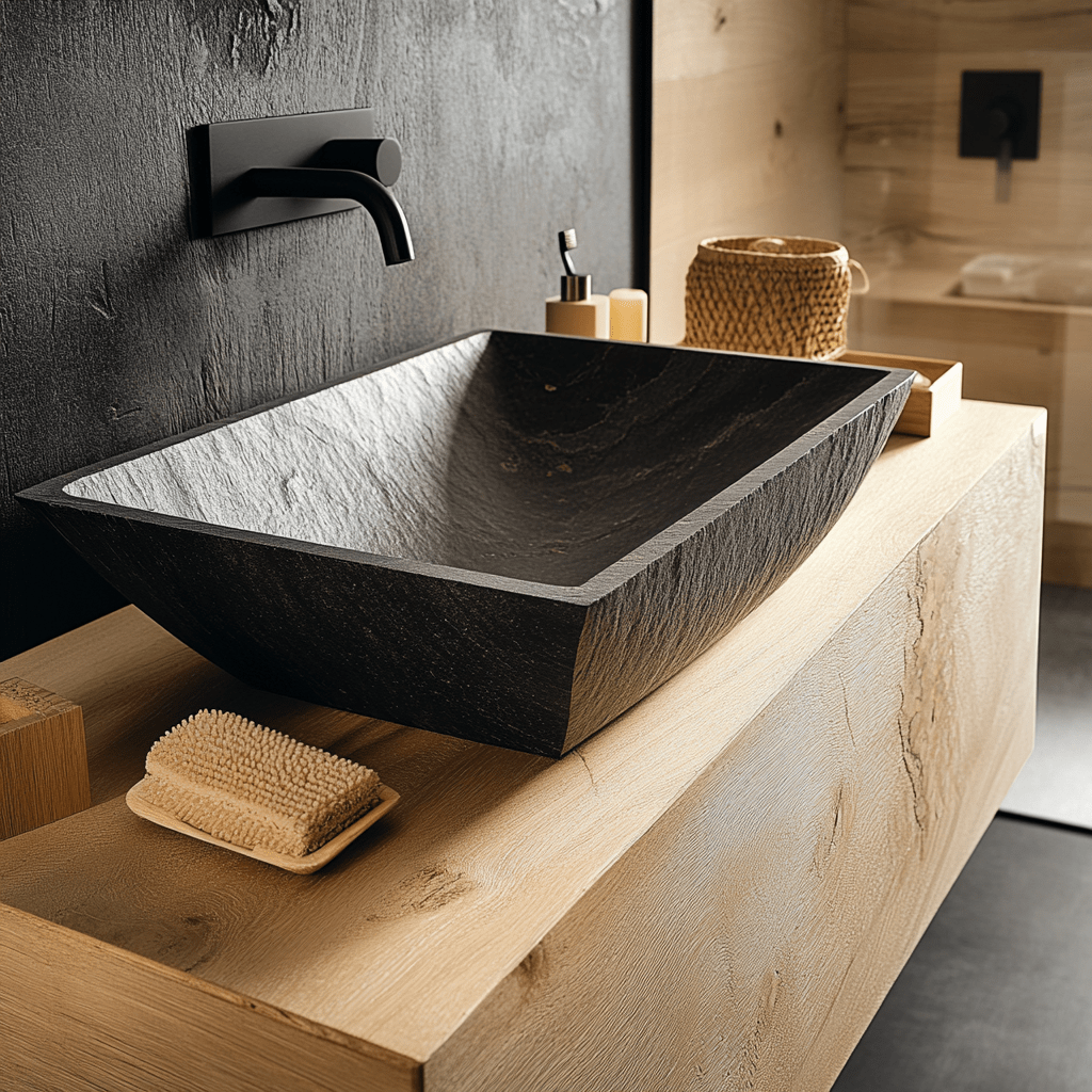 modern bathroom ideas with natural stone and sustainability