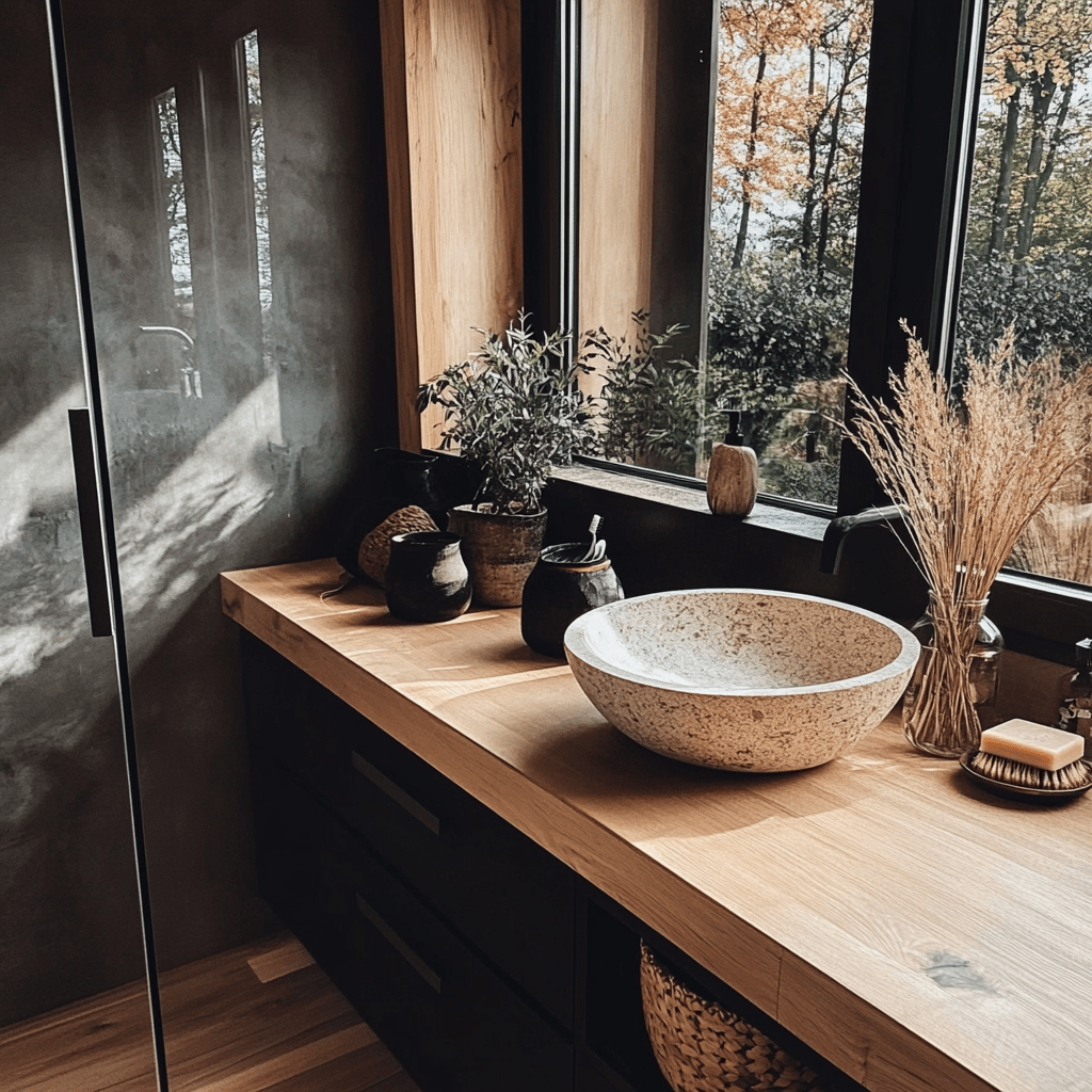 modern bathroom ideas with natural stone and sustainability